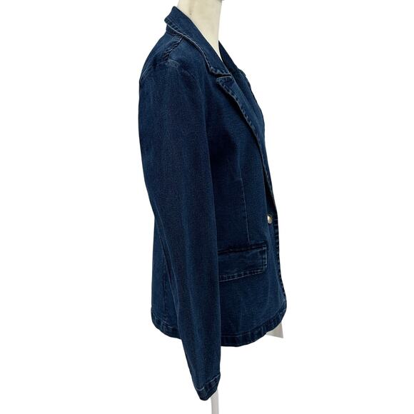 Bagatelle Denim Blazer WMNS M Dark Wash One Button Tailored Stretch Notch Collar - Picture 6 of 14